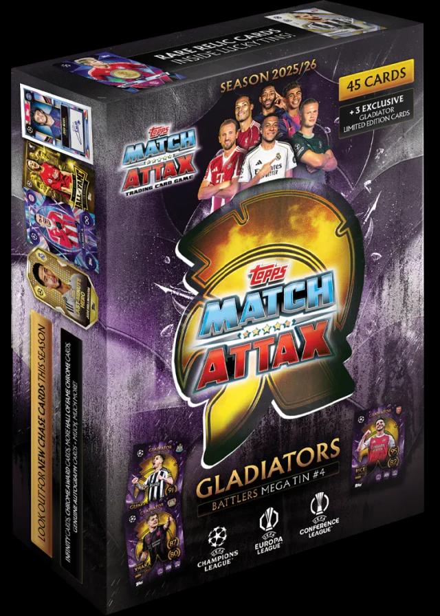 (Naujiena!) UEFA Champions League 2026 Match Attax kortelių Mega metalinė dėžutė Battlers